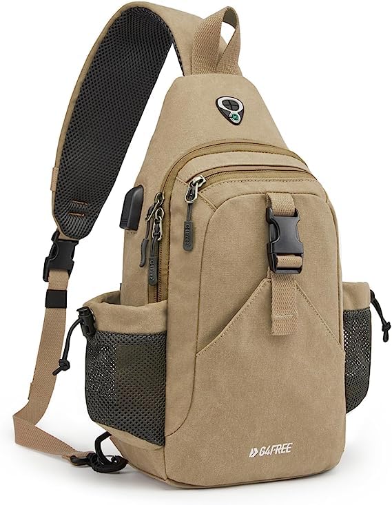 G4Free Canvas Sling Bag Crossbody Shoulder Backpack with RFID Blocking, Hiking Daypack Chest Bag for Women Men