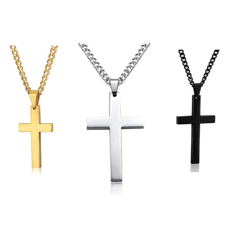 3 Pcs Cross Necklace Cross Pendant Necklace Stainless Steel Cross Pendant Chain Jewelry Gifts Prayer Inscription Cross Necklace Silver Black Gold Cross Pendant Necklace for Women Men