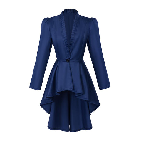 CosplayDiy Womens Steampunk Jacket Gothic Victorian Coat Long Sleeve Medieval Vintage Gothic Tailcoat Blue L