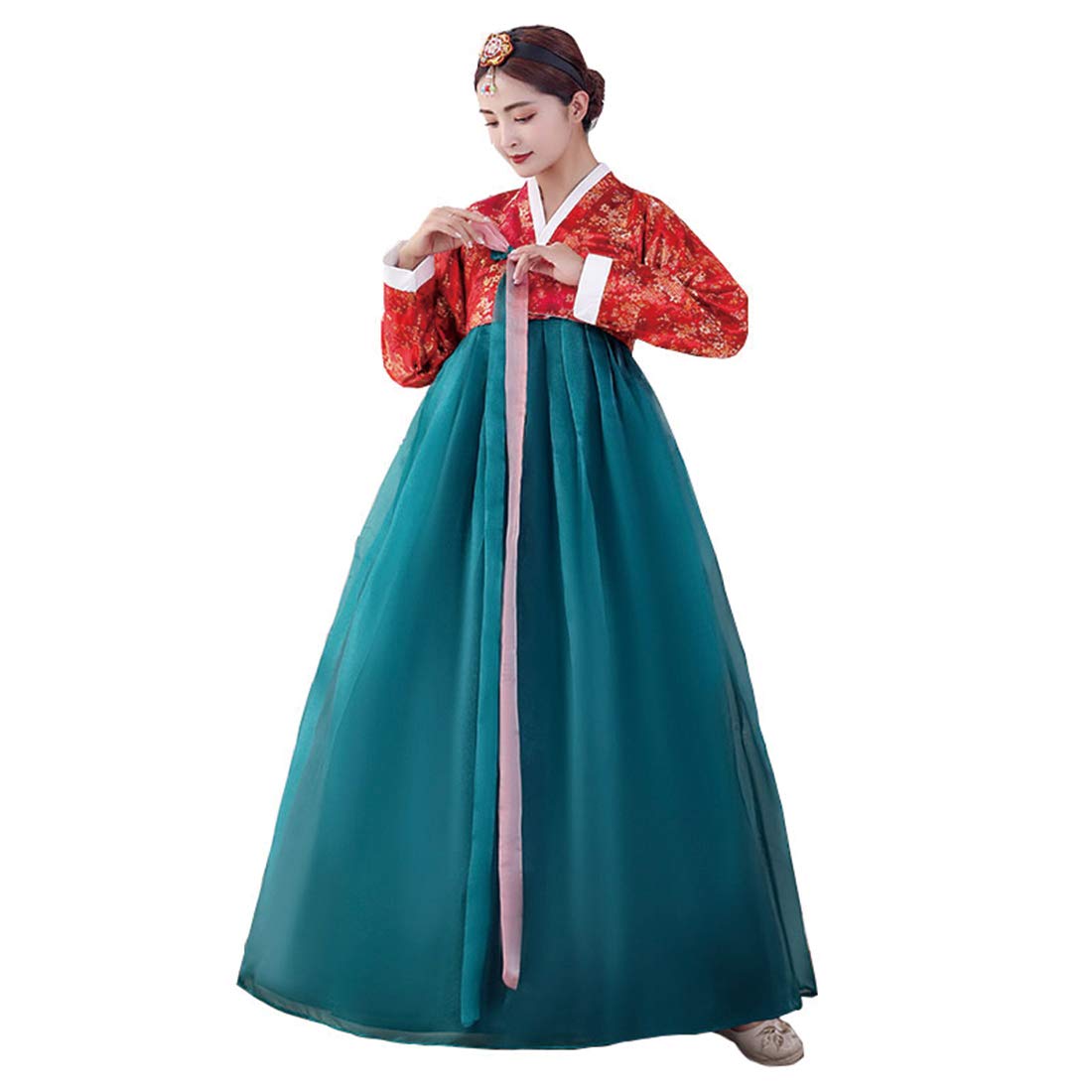 Ez-sofei Women KoreanTraditional Long Sleeve Hanbok Dress Cosplay Costume (Blue, L)