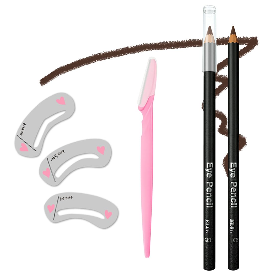 Generic Eyebrow Pencil Set, Long Lasting, Waterproof, Fills Eyebrow Makeup, ?5-in-1?Eyebrow Pencil *1; Eyebrow Razor *1; Eyebrow Stencil *3, Dark Brown #-0126041