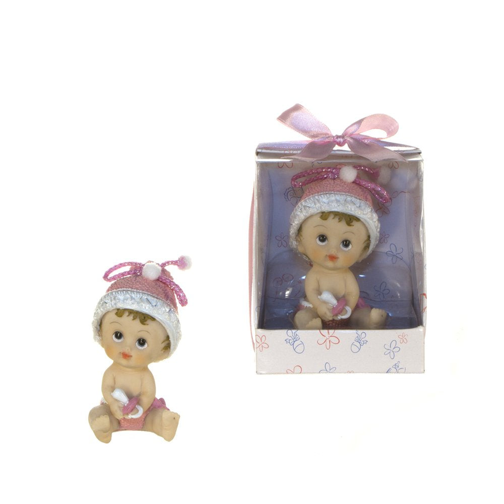 Lunaura Baby Keepsake - Set of 12 "Girl" Baby Sitting with Pacifier Favors - Pink
