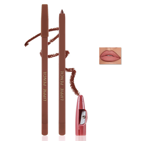 Apooliy Matte Lip Liner Pencil,Highly Pigmented Retractable Lip Crayon,All Day Wear Nude Lipstick with Sharpener,Waterproof Brown Lipliner