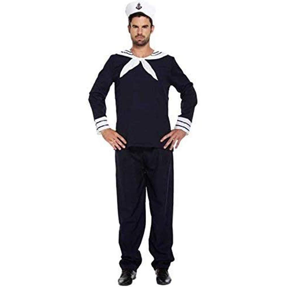 Adults Mens Blue White Navy Sailor Fancy Dress Costume