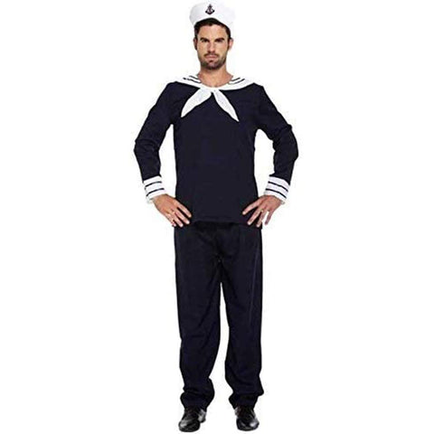 Adults Mens Blue White Navy Sailor Fancy Dress Costume