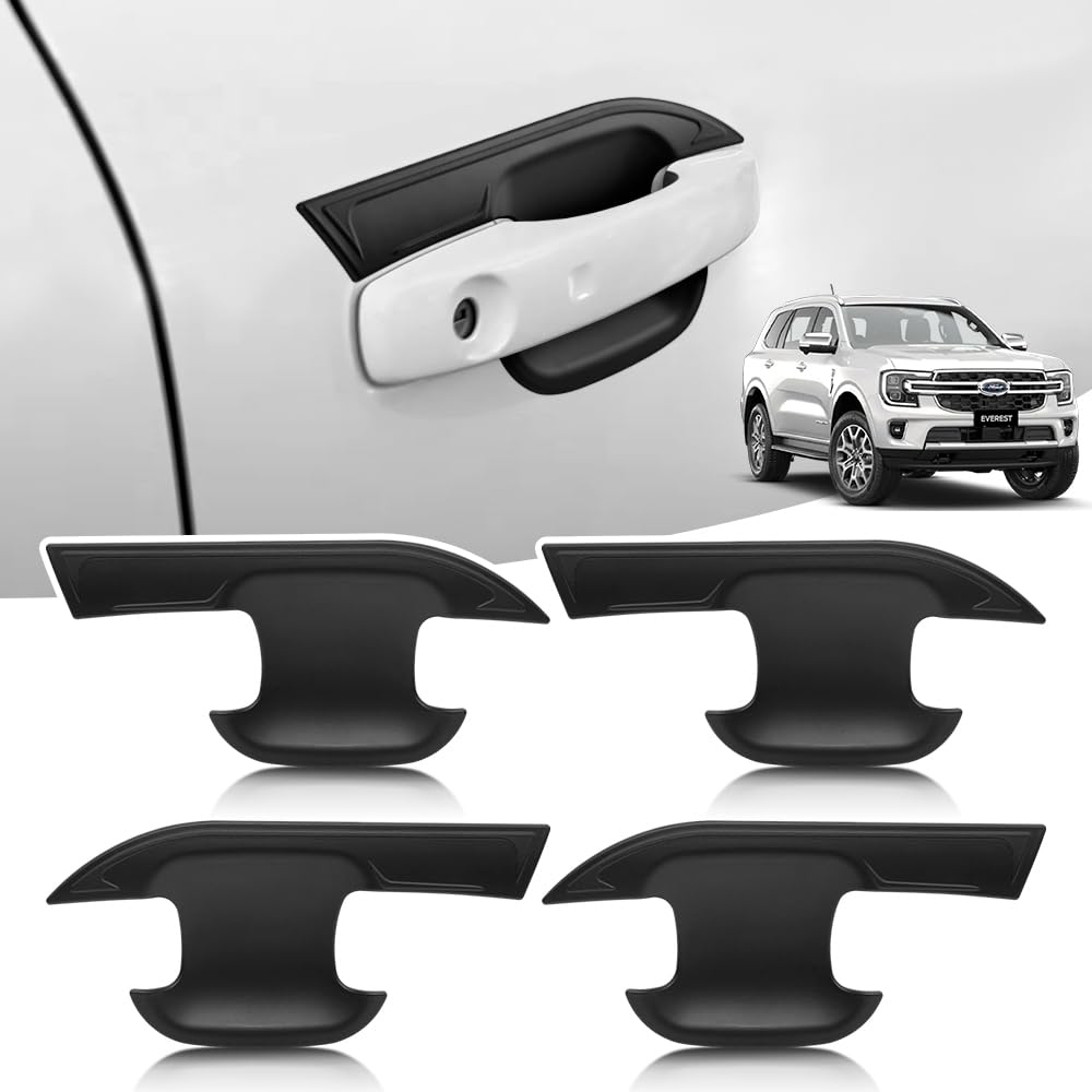 JHCHAN Door-Handle-Cup-Bowl-Cover for Ford-Everest-2024-Accessories, Next Gen Everest XLT XLS Limited Side Door Handle Insert Protector Trim Matte Black ABS 4PCS