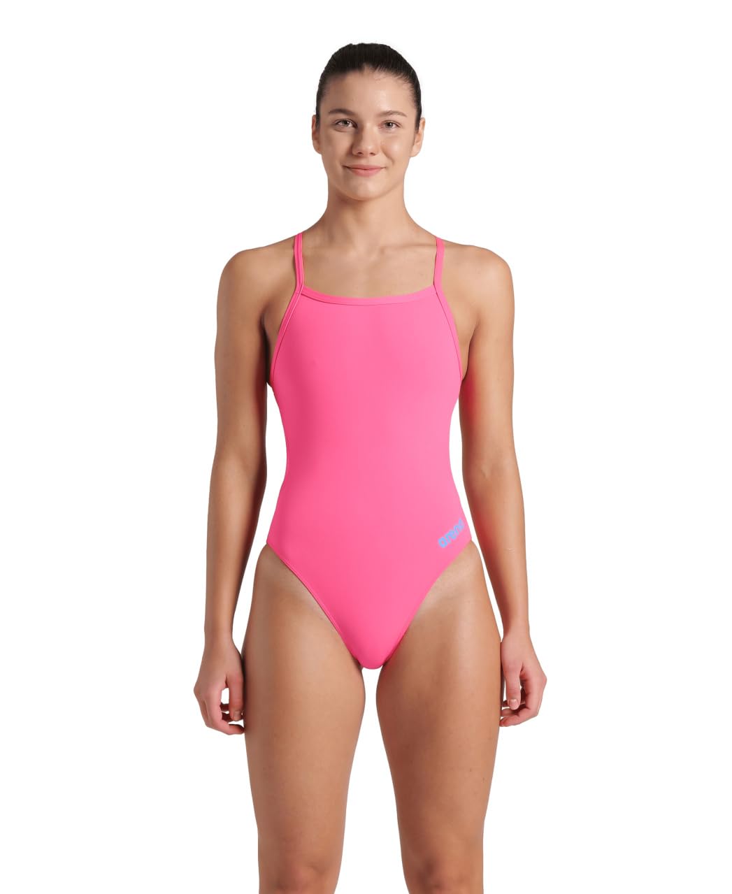 ARENA Women's Standard Performance Solid Team Challenge Swimsuit, Shocking Pink/Blue River