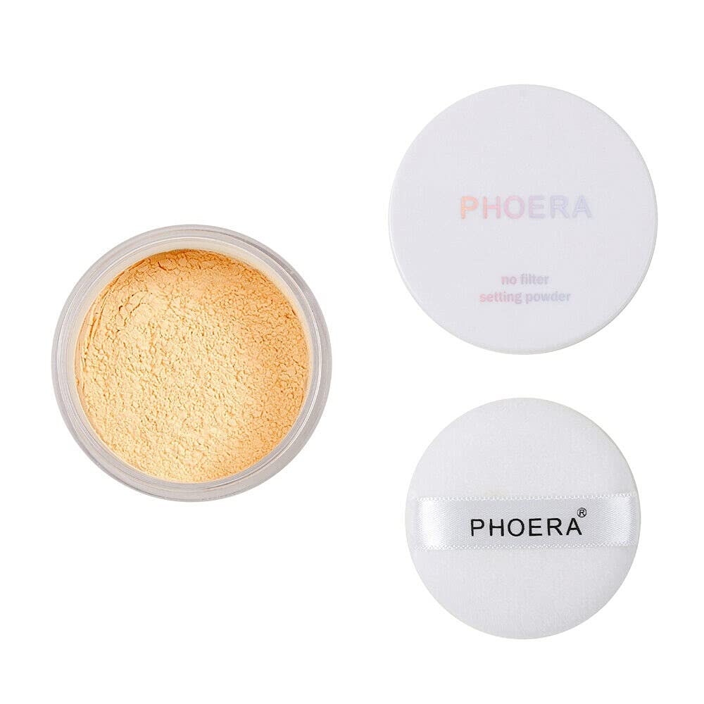 AQUAPURITY - PHOERA Loose Makeup Setting Matte Face Powder + Puff, Long Lasting Lightweight Foundation Make Up Fixer Beauty Blender Highlighter Palette Flash Photography Phoera Cosmetics USA
