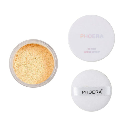AQUAPURITY - PHOERA Loose Makeup Setting Matte Face Powder + Puff, Long Lasting Lightweight Foundation Make Up Fixer Beauty Blender Highlighter Palette Flash Photography Phoera Cosmetics USA