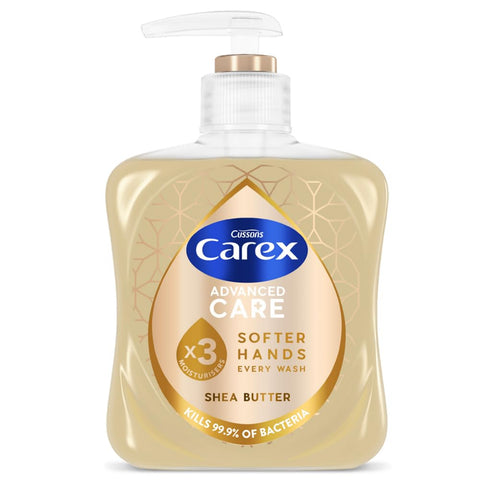 Carex Advanced Care Shea Butter Antibacterial Hand Wash Pack of 6, Hand Soap with 3X moisturisers* for beautifully soft hands. Antibacterial soap with an indulgent fragrance, 250ml. Packaging may vary