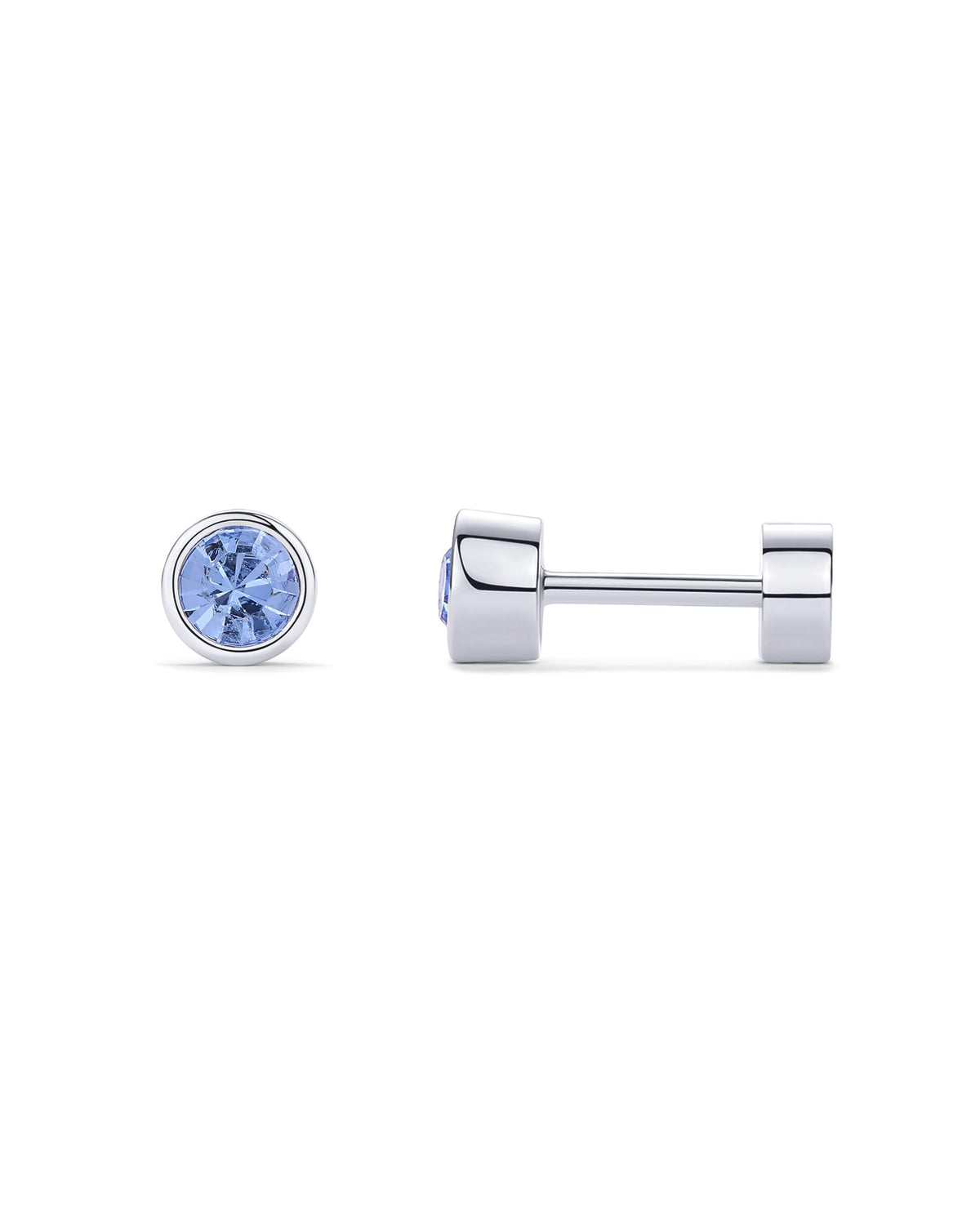 PAVOI Rhodium Plated Sterling Silver Post Light Blue Sapphire Stone Flatback Earrings for Women | Small Cartilage Stud Earring | Helix Piercing Jewelry