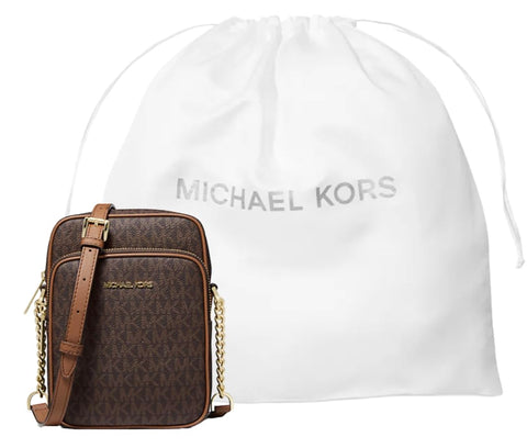 Michael Kors Jet Set Travel Signature PVC Medium Logo Crossbody Flight Bag Bundle Dust Bag. (Brown Signature PVC)