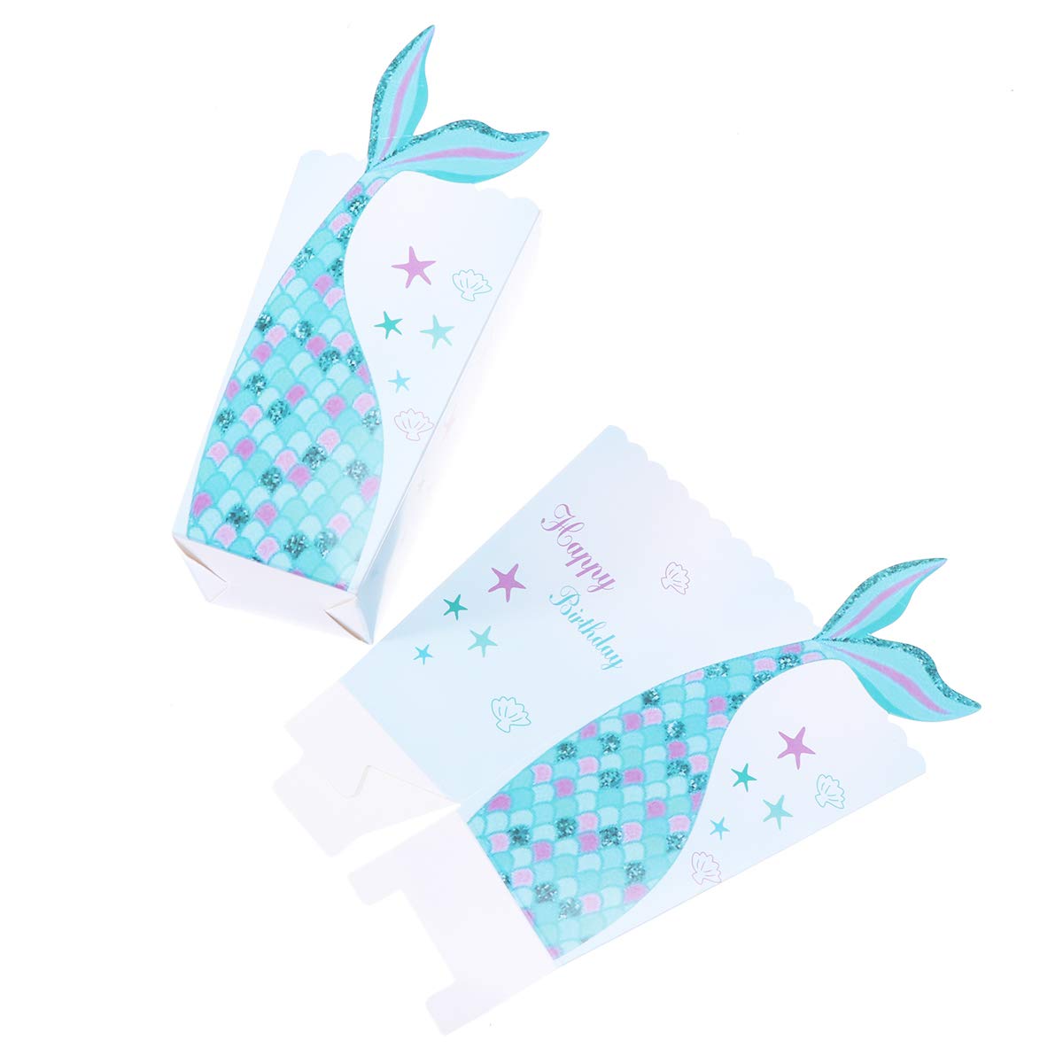 Amosfun 12pcs Mermaid Popcorn Boxes Popcorn Holders Cups Treat Paper Containers Candy Favor Boxes Set Kids Girls Birthday Party Favors Supplies Baby Shower Decorations