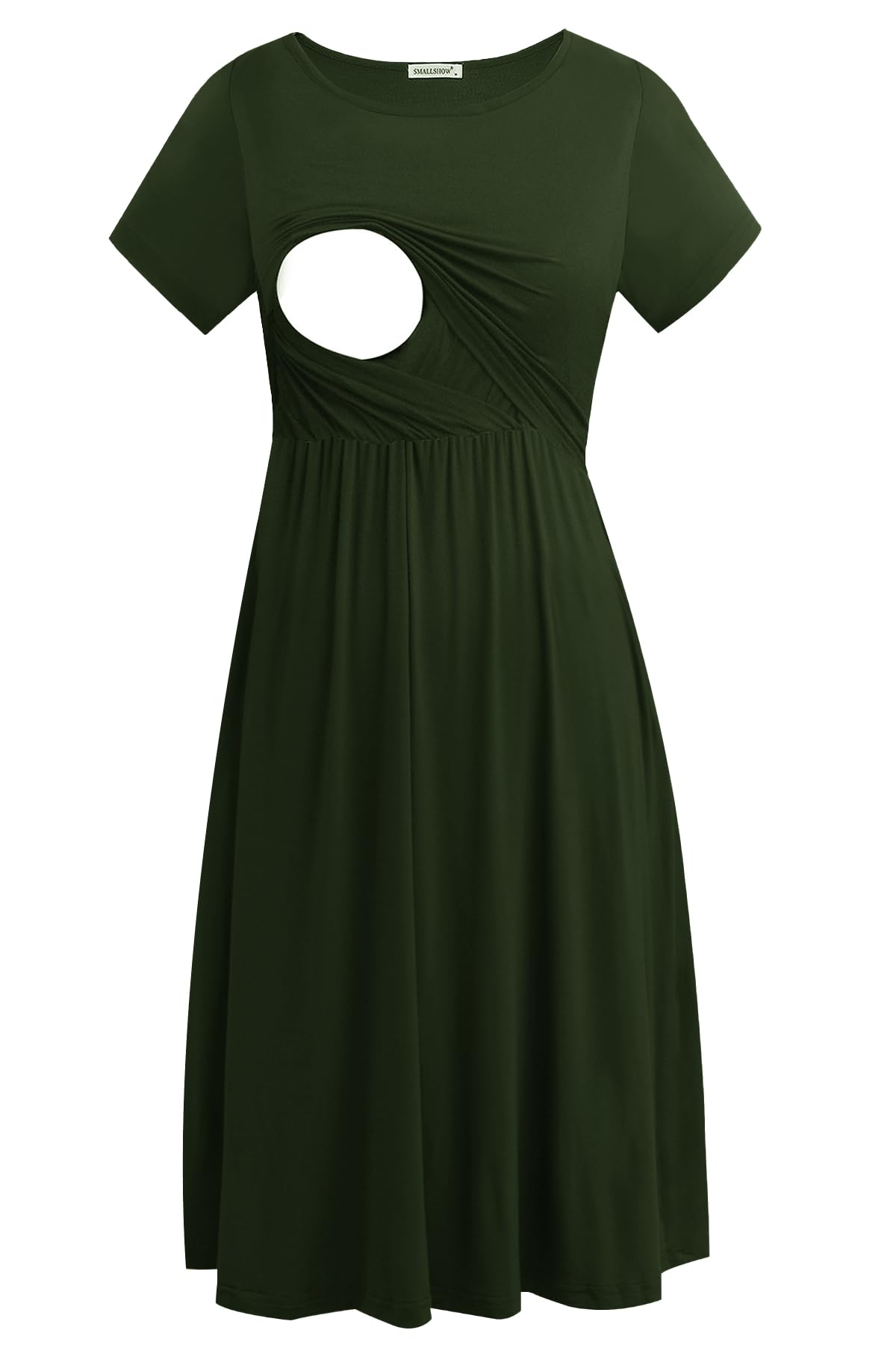 Smallshow Women's Short Sleeve Patchwork Nursing Dresses for Breastfeeding Small Army Green