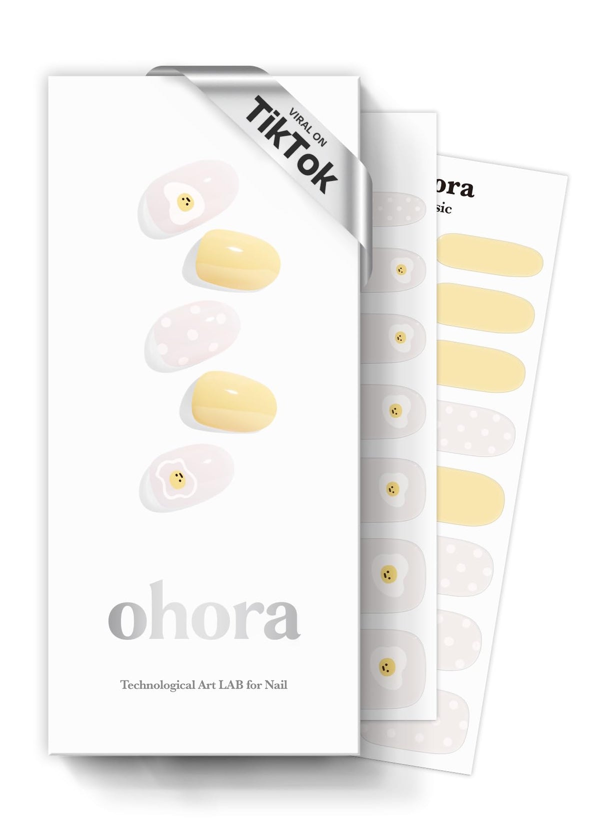 ohora Semi Cured Gel Nail Strips (N Egg & Fry) - Works with Any UV Nail Lamps, Salon-Quality, Long Lasting, Includes 2 Prep Pads, Nail File & Wooden Stick
