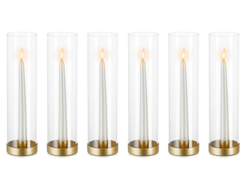 NUPTIO Glass Hurricane Candle Holder: 6 Pieces 30cm Tall Candlestick Gold Candle Holders Metal Taper Candle Stick Bottomless Cylinder Candleholder Wedding Party Table Centrepiece Dining Room Decor