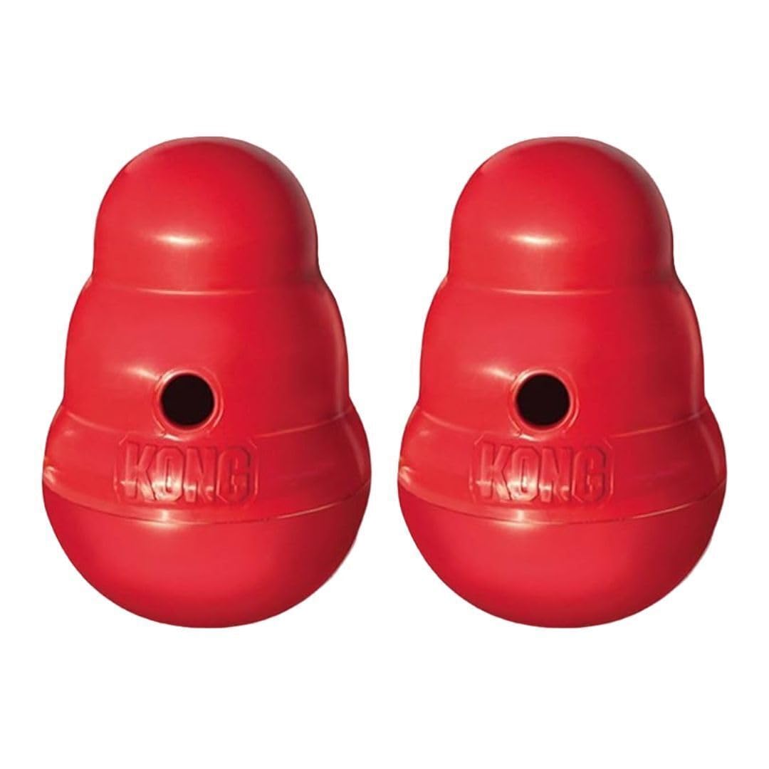 Kong Wobbler Action-Packed Treat and Food Dispensing Dog Toy - Red, Small (2-Pack)