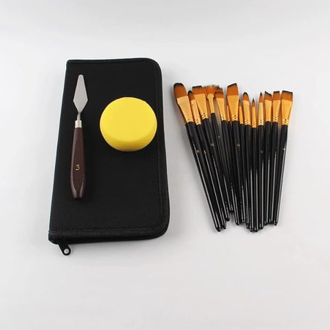 INFINITY Artist Paint Brush Set with Zipper Carry Case Black