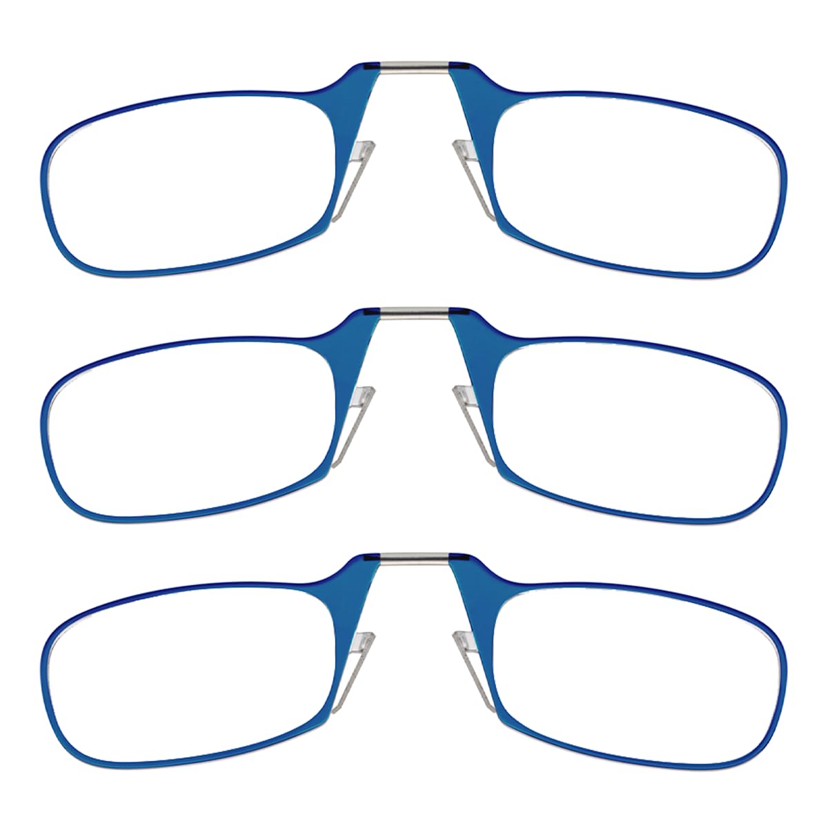 ThinOptics Readers Rectangular Reading Glasses, 3 Pack-Blue, 44mm + 1