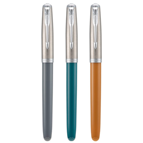 3 Jinhao 86 Fountain Pen Set (Malachite Blue, Khaki and Gray Resin) Extra Fine Nib with Refillable Ink Converter