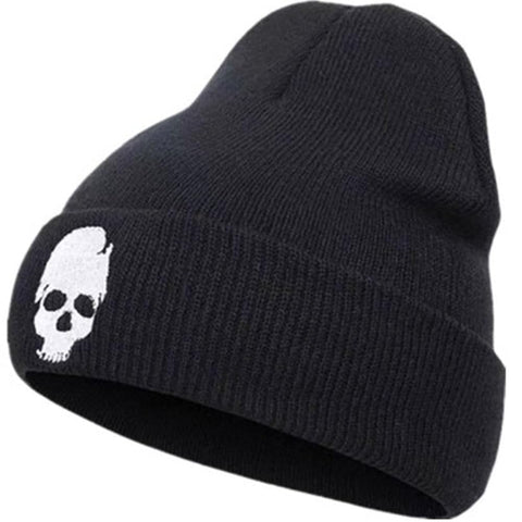 RALSPEC Black Mens Beanie Hat w Skull Skeleton Logo Warm Winter Wool Knit Headwear Goth Gothic Punk