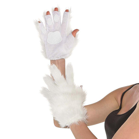 Amscan White Furry Gloves Costume Accessory - (1 Count) - Perfect for Halloween & Theme Parties Dress-Up Fun