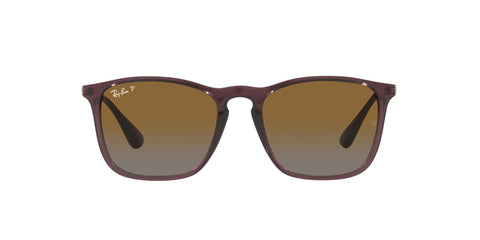Ray-Ban Men's RB4187F Chris Low Bridge Fit Square Sunglasses, Transparent Brown/Grey Gradient Polarized, 54 mm