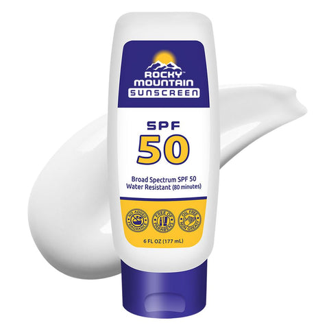 Rocky Mountain Sunscreen SPF 50 Lotion | Broad Spectrum UVA/UVB Protection | Hawaii 104 Reef Act Compliant (Oxybenzone & Octinoxate Free) | Water Resistant 80 Min. | Fragrance Free | 6 Fl Oz