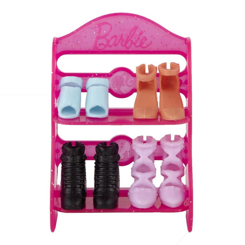 Barbie Doll Shoe Pack - GVY23 ~ Includes 4 Pairs of Doll Shoes with Shoerack - Blue, Orange and Purple Heels with Black Boots