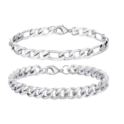 Hilufiet 2 Pcs Chain Bracelet 925 Sterling Silver Bracelet for Men 7-9inch Figaro Rope Cuban Link Bracelet Set for Men Husband-B