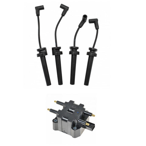 TRQ Ignition Kit Ignition Coil Spark Plugs Wire Set Compatible with 2002-2005 Jeep Liberty 2003-2006 Wrangler