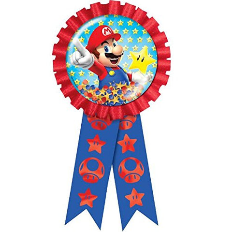 amscan Super Mario Brothers Confetti Pouch Award Ribbon, Party Favor Blue/Red, 5 3/4" x 3 1/8"