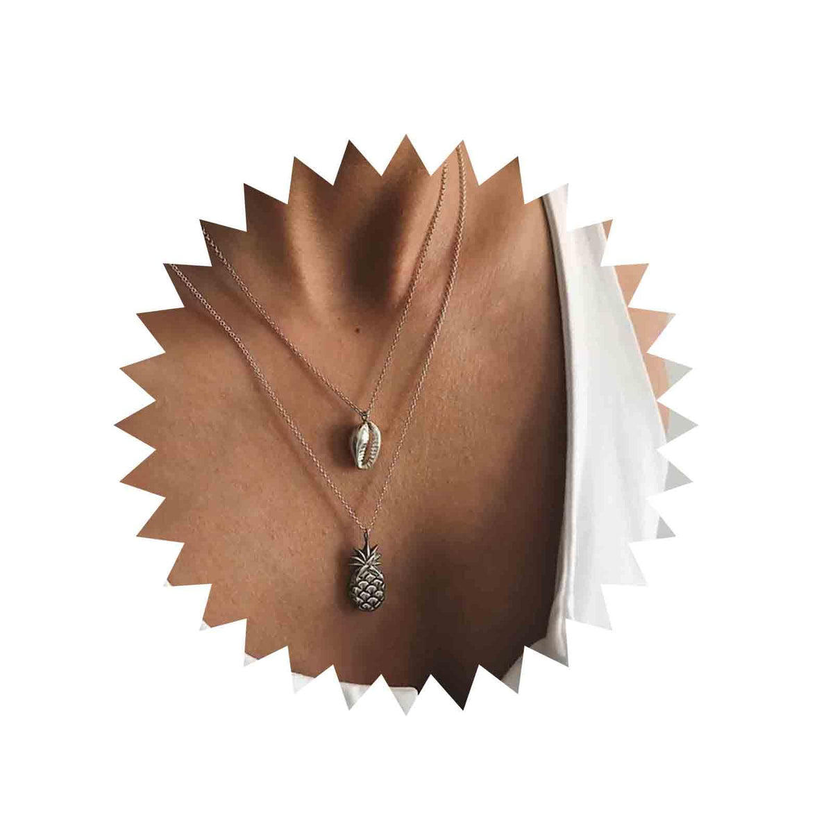Yheakne Boho Layered Shell Pineapple Choker Necklace Silver Seashell Pendant Necklace Vintage Cowrie Shell Necklace Beach Charm Necklace Jewelry for Women and Girls Gifts