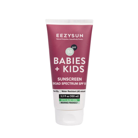 EEZYSUN SPF50 Sunscreen for Babies & Kids - Mineral Sunscreen for Face - Dermatologically Tested for Sensitive Skin - Contains Aloe Vera, Sweat/Water Resistant, Cruelty-Free, Reef Safe Sunscreen (3.3 FL OZ)