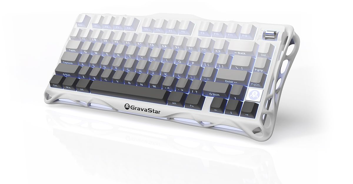 GravaStar Computer Peripheral Devices, Mercury,K1 75% Wireless Mechanical Gaming Keyboard, Aluminum Alloy Exoskeleton Design, Gasket Custom Keyboard Hot-Swap Socket, Linear Switches, RGB Backlit