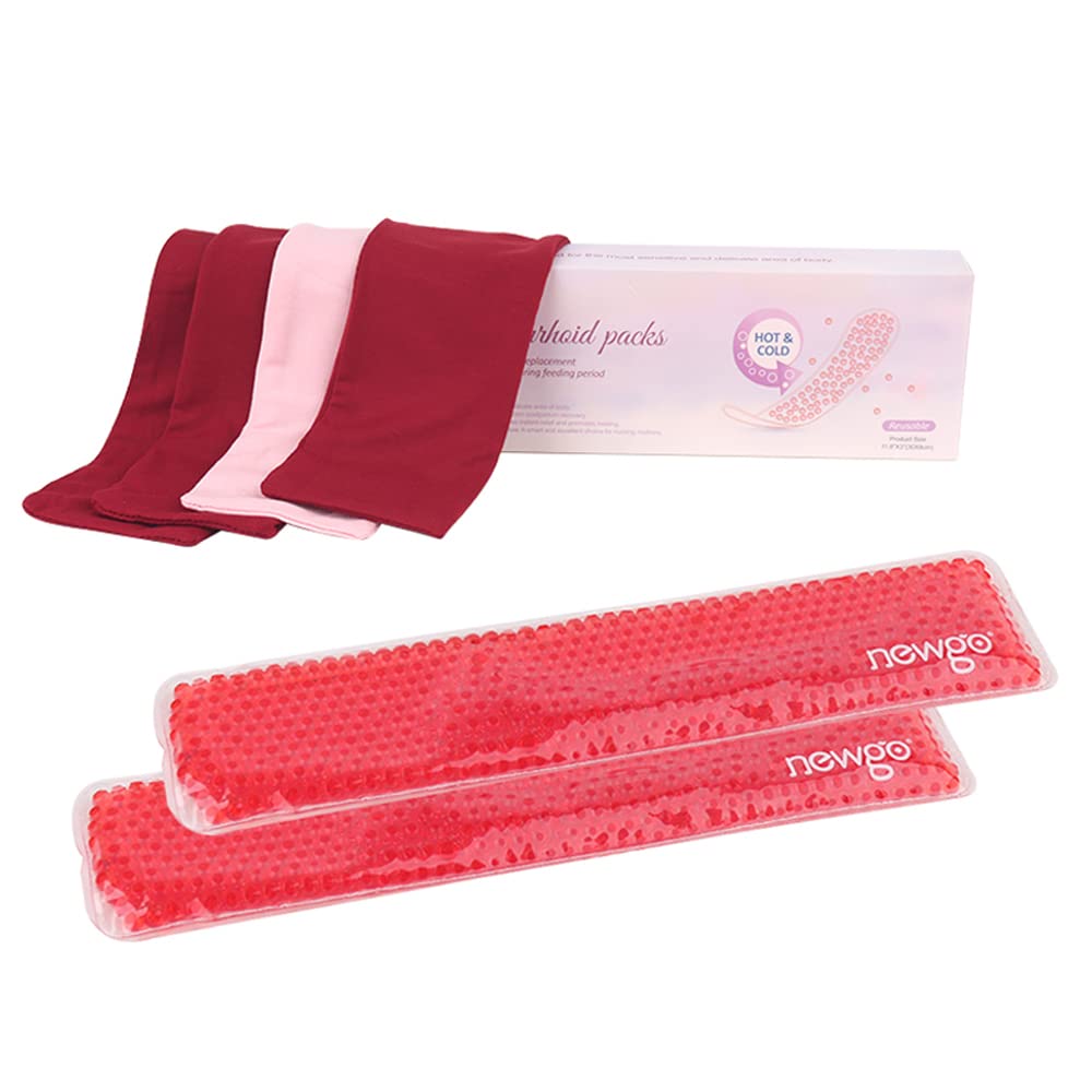 NEWGO Postpartum & Perineal Cold Packs Cooling Maternity Pads After Birth, Pain Relief for Haemorrhoids, Perineal Conditions, Vaginal Recovery, Breast Pain, 2 Ice Pack and 4 Sleeves
