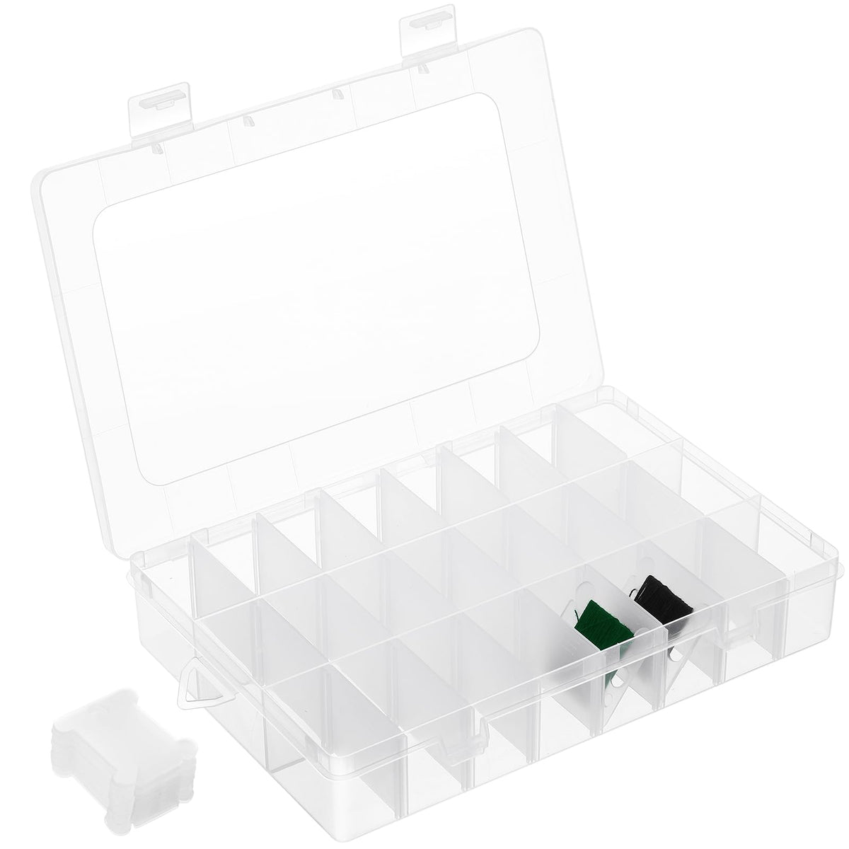 Healifty 24 Grids Embroidery Thread Organiser Box & 50pcs Embroidery Thread Bobbins Plastic Cross Stitch Floss Storage