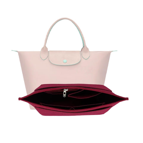 Purse Organizer, Multi-Pocket Felt Handbag Organizer, Folding Tote Bag organizer insert for Insert Wallet Organizer for Longchamp (Deep Red, Medium)