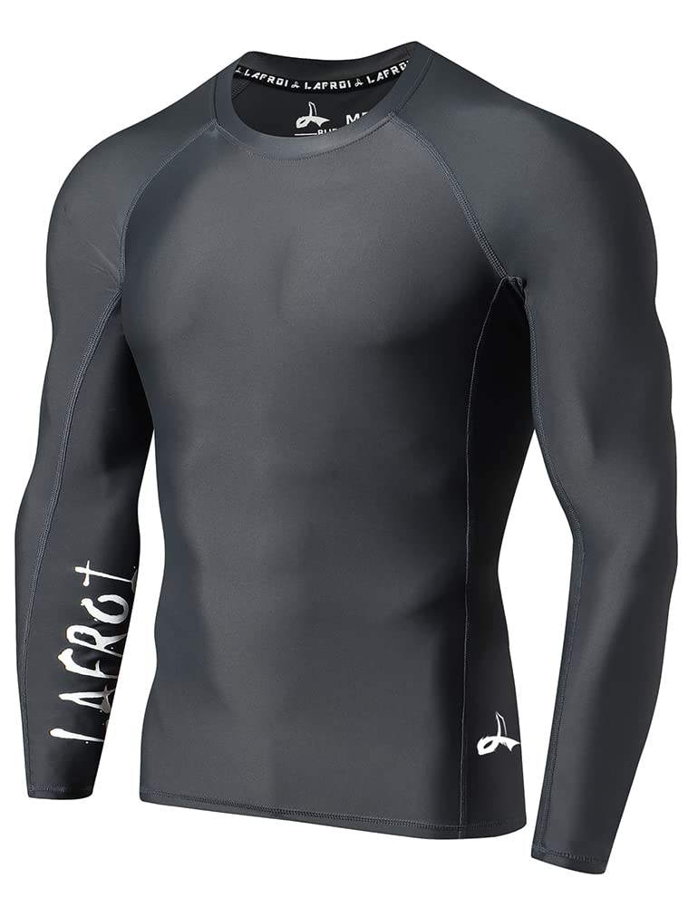 LAFROI Men's Long Sleeve UPF 50+ Baselayer Skins Performance Fit Compression Rash Guard-CLYYB Asym Dark Grey Size XL