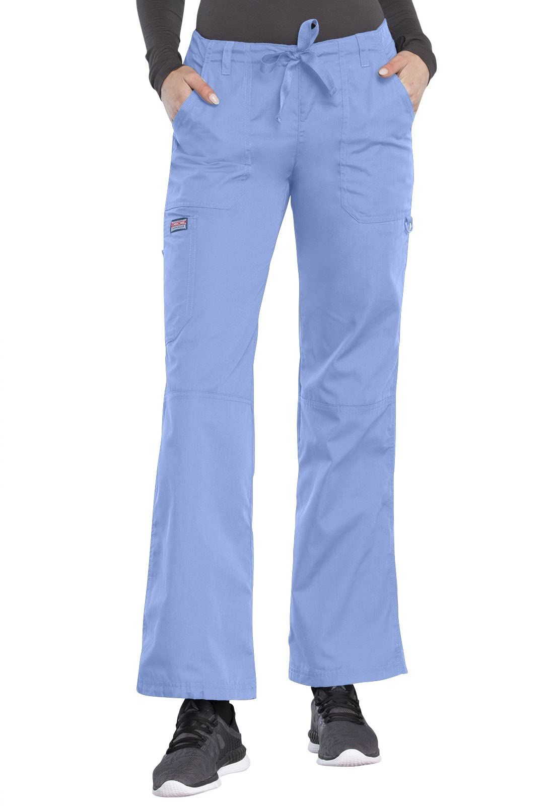 Cherokee Women's Low Rise Drawstring Cargo Scrub Pant, Ciel, Medium