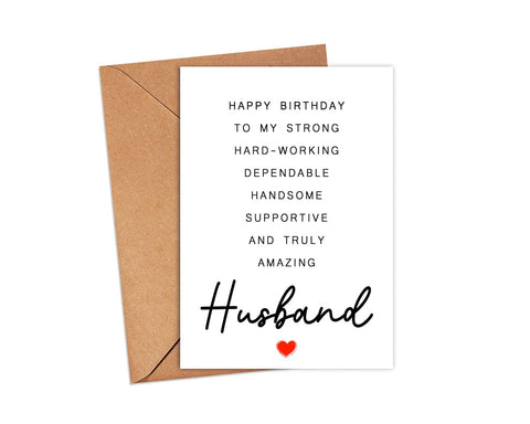 Husband Birthday Card - Poem Birthday Card To Amazing Husband - Birthday Card For Husband - Poem Card - Gift For Him - Father's Day Gift - Husband Card