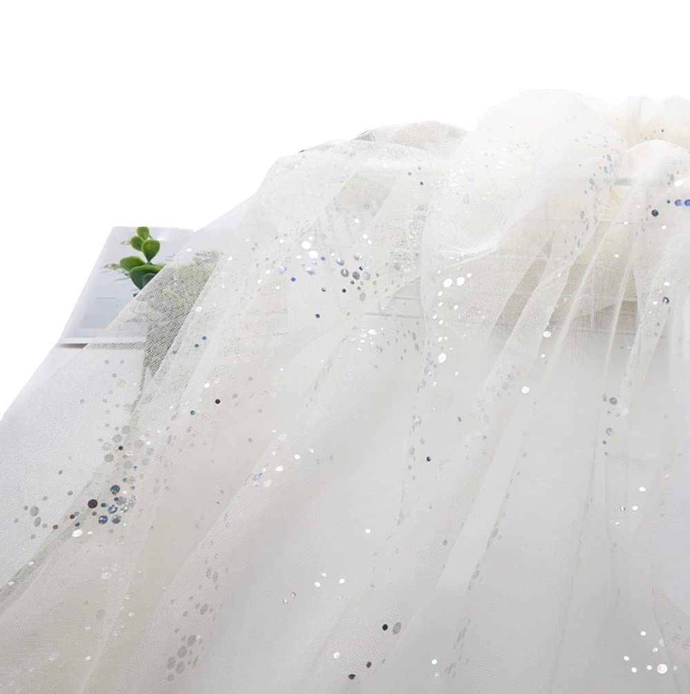 160 cm x 1 m Tulle Fabric, Glitter Tulle Decorative Fabric with Small Sequins, Decorative Fabric, Tulle Fabric for Wedding, Party, Banquet, Decoration, Craft, Wedding, Table Decoration, Gift, Bow
