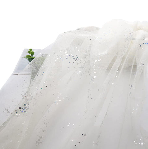 160 cm x 1 m Tulle Fabric, Glitter Tulle Decorative Fabric with Small Sequins, Decorative Fabric, Tulle Fabric for Wedding, Party, Banquet, Decoration, Craft, Wedding, Table Decoration, Gift, Bow