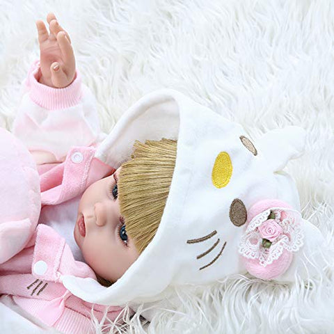 Full Body Silicone Reborn Baby Dolls 48CM 18 inch Blue Eyes Little Girl with Blonde Hair Reborn Todders Life Like Washable Bath Baby Toys