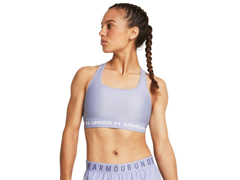 Under Armour Women's Crossback Mid Impact Sports Bra, Opaque, (539) Light Blue/Light Blue/White, L