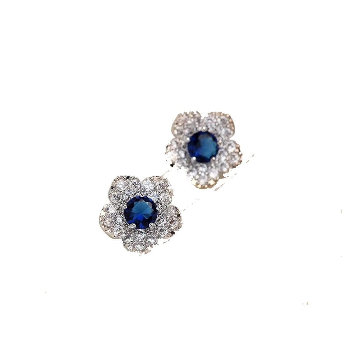Yheakne Boho CZ Flower Studs Earrings Silver Crystal Earrings Blue Flower Earrings Studs Wedding Earrings Jewelry for Women and Girls