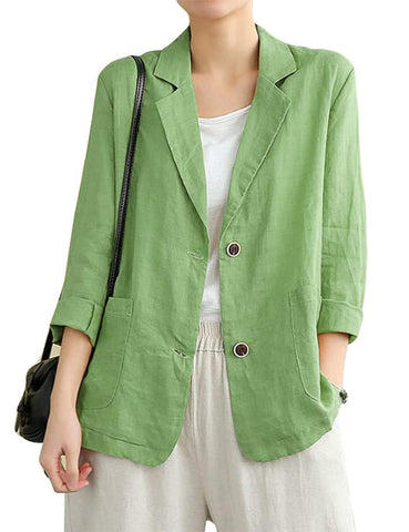 Green Spring Jackets Summer Blazer for Women Cotton Linen Clothes Outfits 2023, Green, S