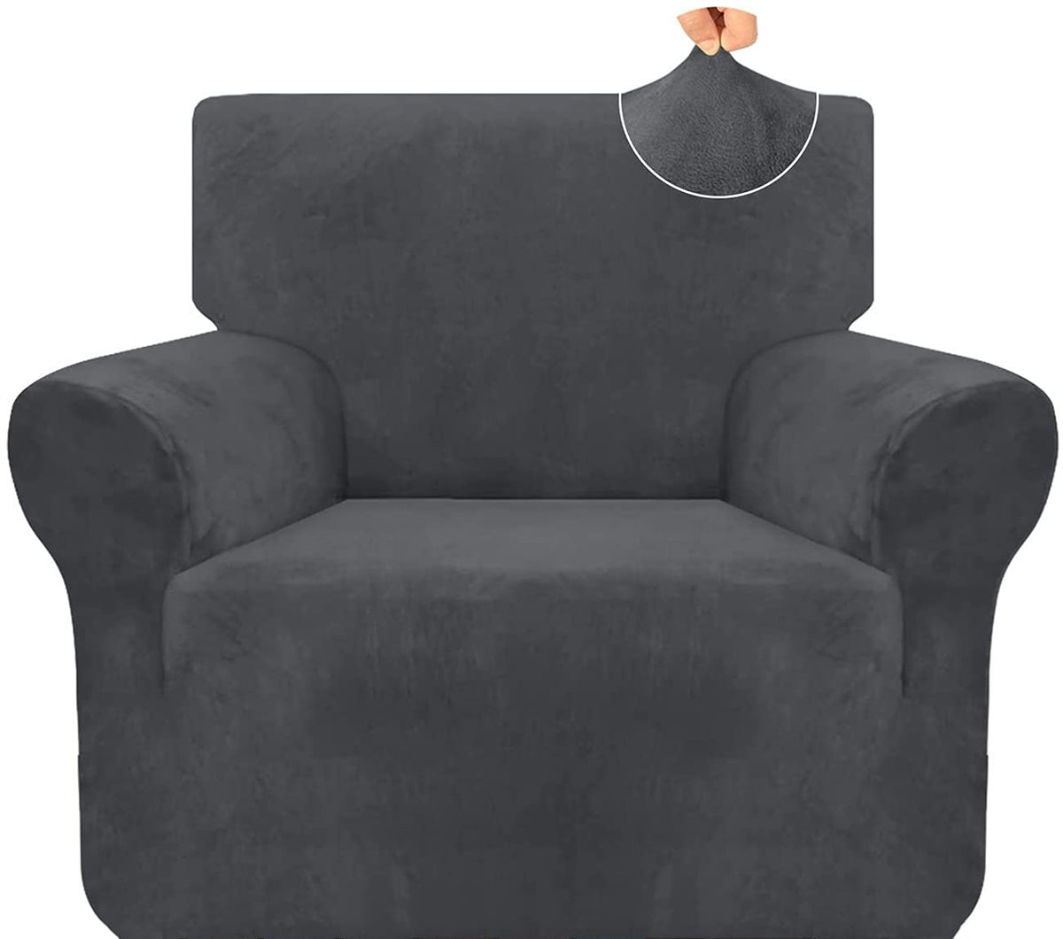 1-Piece High Stretch Plush Sofa Cover Super Soft Velvet Couch Cover Spandex Sofa Slipcover Non Slip Furniture Protector with Elastic Band for Living Room (Gray,1 Seater(80-120cm))