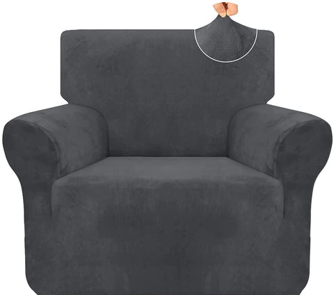1-Piece High Stretch Plush Sofa Cover Super Soft Velvet Couch Cover Spandex Sofa Slipcover Non Slip Furniture Protector with Elastic Band for Living Room (Gray,1 Seater(80-120cm))