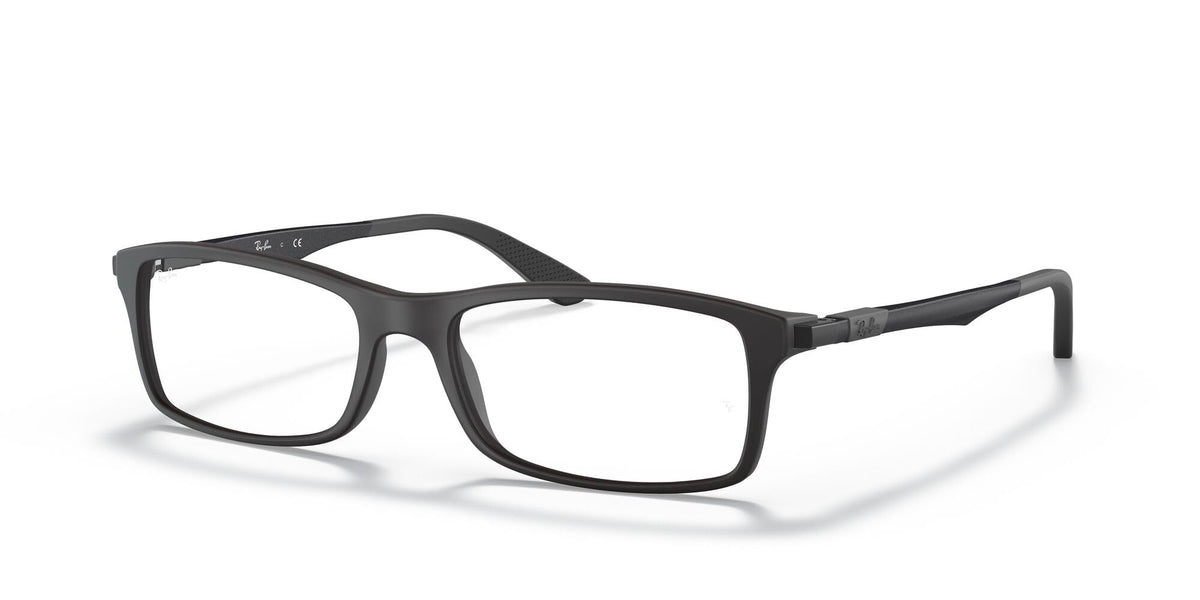 Ray-Ban RX7017 Rectangular Prescription Eyeglass Frames, Matte Black/Demo Lens, 52 mm